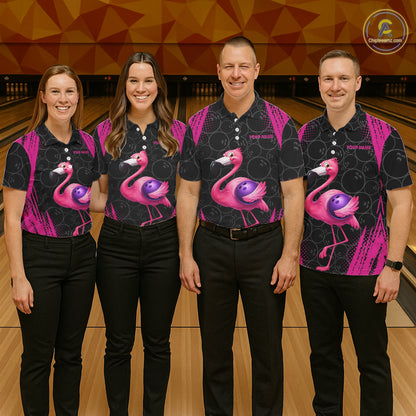 Funny Pink Flamingo Black Bowling Camo Bowling Shirts for Men Custom Flamingo Team bowling outfit NQS11716