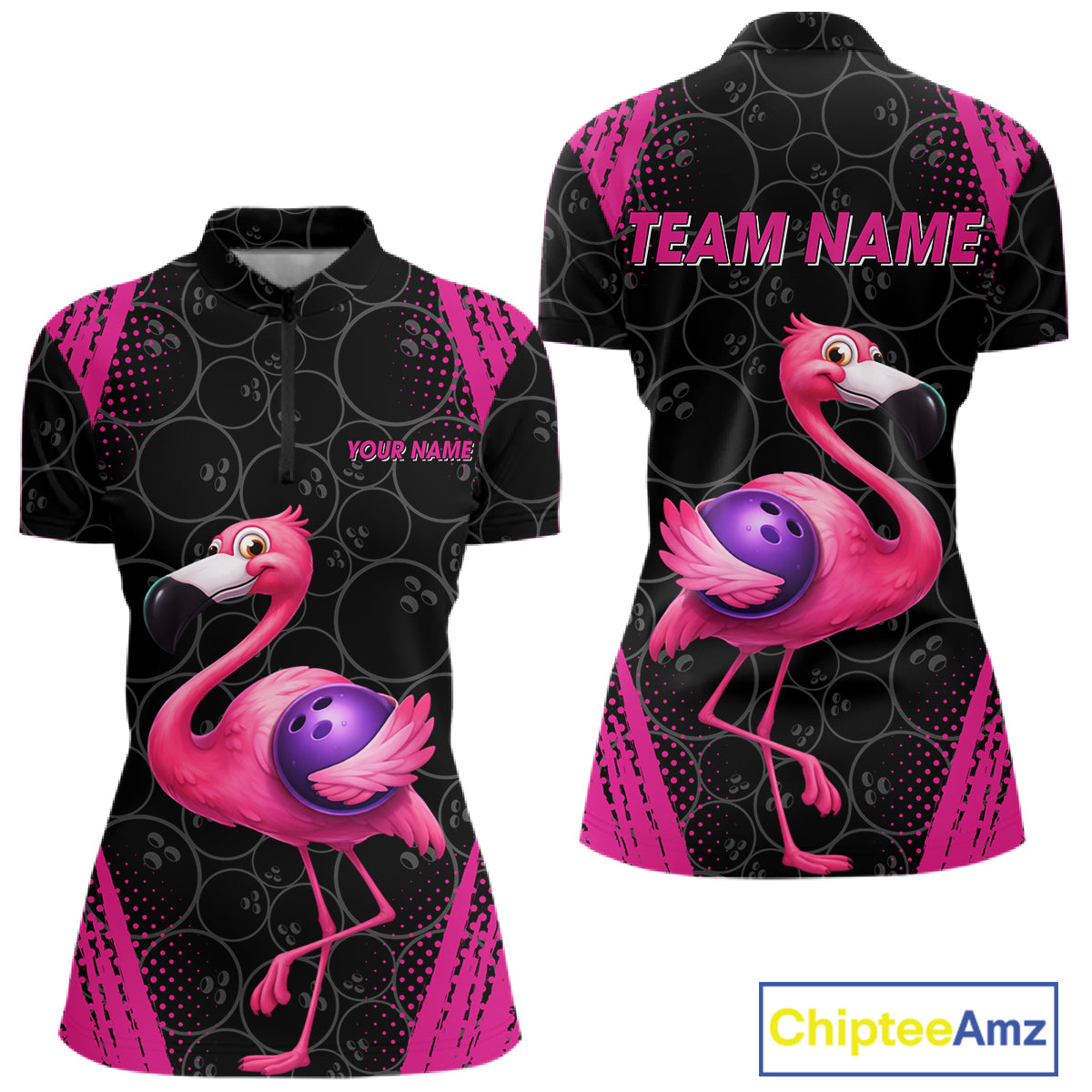 Funny Pink Flamingo Black Bowling Camo Bowling Shirts for Women Custom Flamingo Team bowling outfit NQS11716