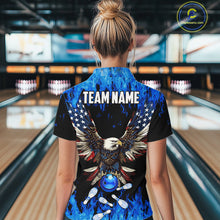 Load image into Gallery viewer, Blue flame Womens bowling Quarter Zip shirts Custom American flag Eagle Team bowling shirts NQS7403