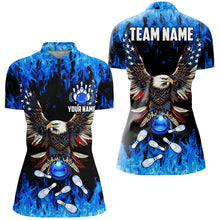 Load image into Gallery viewer, Blue flame Womens bowling Quarter Zip shirts Custom American flag Eagle Team bowling shirts NQS7403