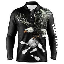 Load image into Gallery viewer, Black and white Mens bowling polo shirts Custom Eagle Team bowling shirts, gift for bowlers NQS7405