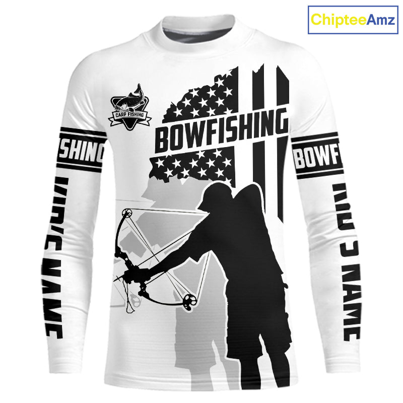 Carp hunter bowfishing black & white American flag Custom UV sun protection Long sleeve Fishing Shirt NQS9817