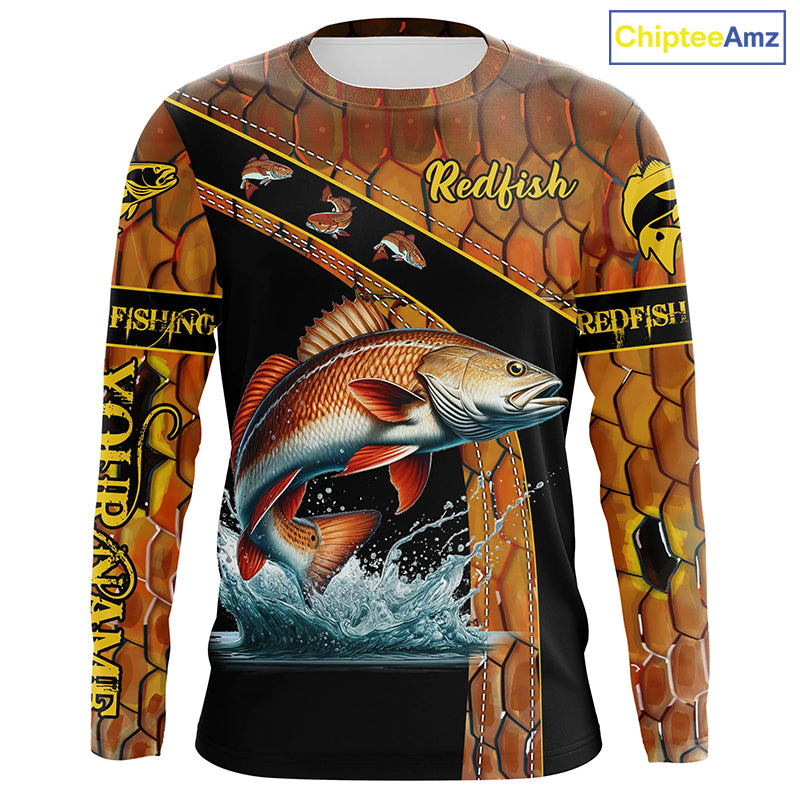 Redfish fishing scales UV protection Custom long sleeve fishing shirts, red drum fishing jerseys NQS5394