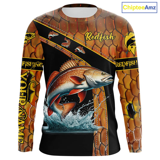 Redfish fishing scales UV protection Custom long sleeve fishing shirts, red drum fishing jerseys NQS5394