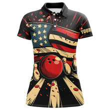 Load image into Gallery viewer, American Flag Retro bowling Women Polo, Quarter Zip shirts, Custom Patriotic Bowling Team Jerseys NQS7731