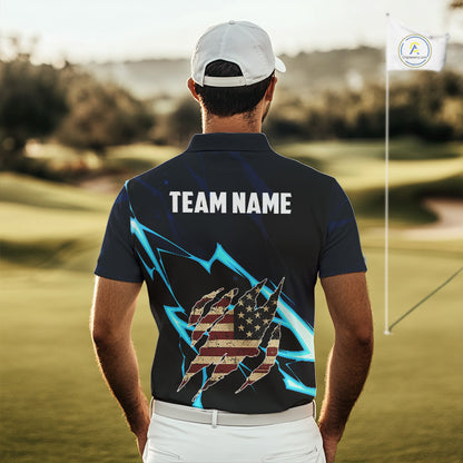 Vintage American Flag blue lightning Mens Golf polo shirts Custom patriotic Golf outfit For Mens NQS10059