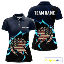 Load image into Gallery viewer, Vintage American Flag blue lightning Women Golf polo shirts Custom patriotic Golf outfit For ladies NQS10059