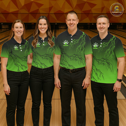 Black and Green gradient storm Lightning thunder Bowling shirts for Women Custom Bowling Team Jerseys NQS11171