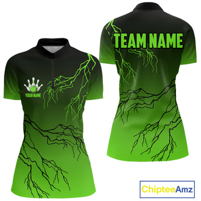 Black and Green gradient storm Lightning thunder Bowling shirts for Women Custom Bowling Team Jerseys NQS11171