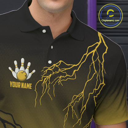 Black and Yellow gradient storm Lightning thunder Bowling shirts for Men Custom Bowling Team Jerseys NQS11172
