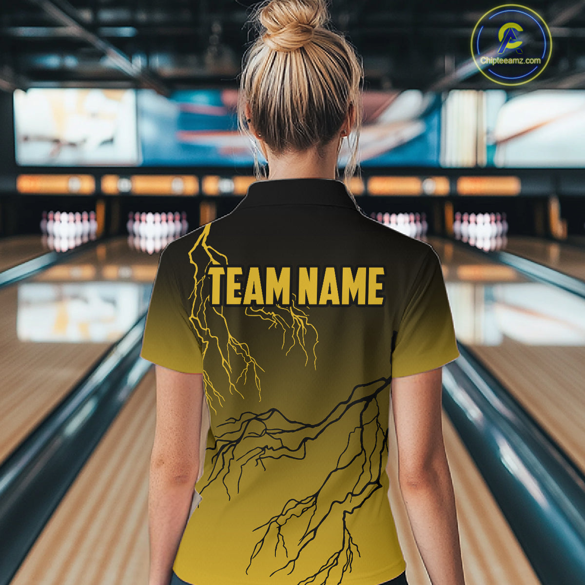 Black and Yellow gradient storm Lightning thunder Bowling shirts for Women Custom Bowling Team Jerseys NQS11172