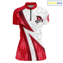Load image into Gallery viewer, Custom Bowling Polo, Quarter Zip Shirt For Women Red flame camo Bowling shirts, Bowling Team jerseys NQS11586
