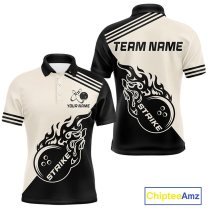 Custom Retro Beige and Black Flame Bowling Shirts For Men, Vintage Team Bowling League jerseys NQS11590