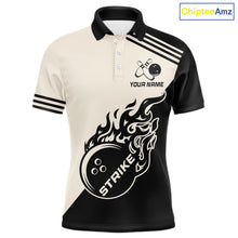 Load image into Gallery viewer, Custom Retro Beige and Black Flame Bowling Shirts For Men, Vintage Team Bowling League jerseys NQS11590