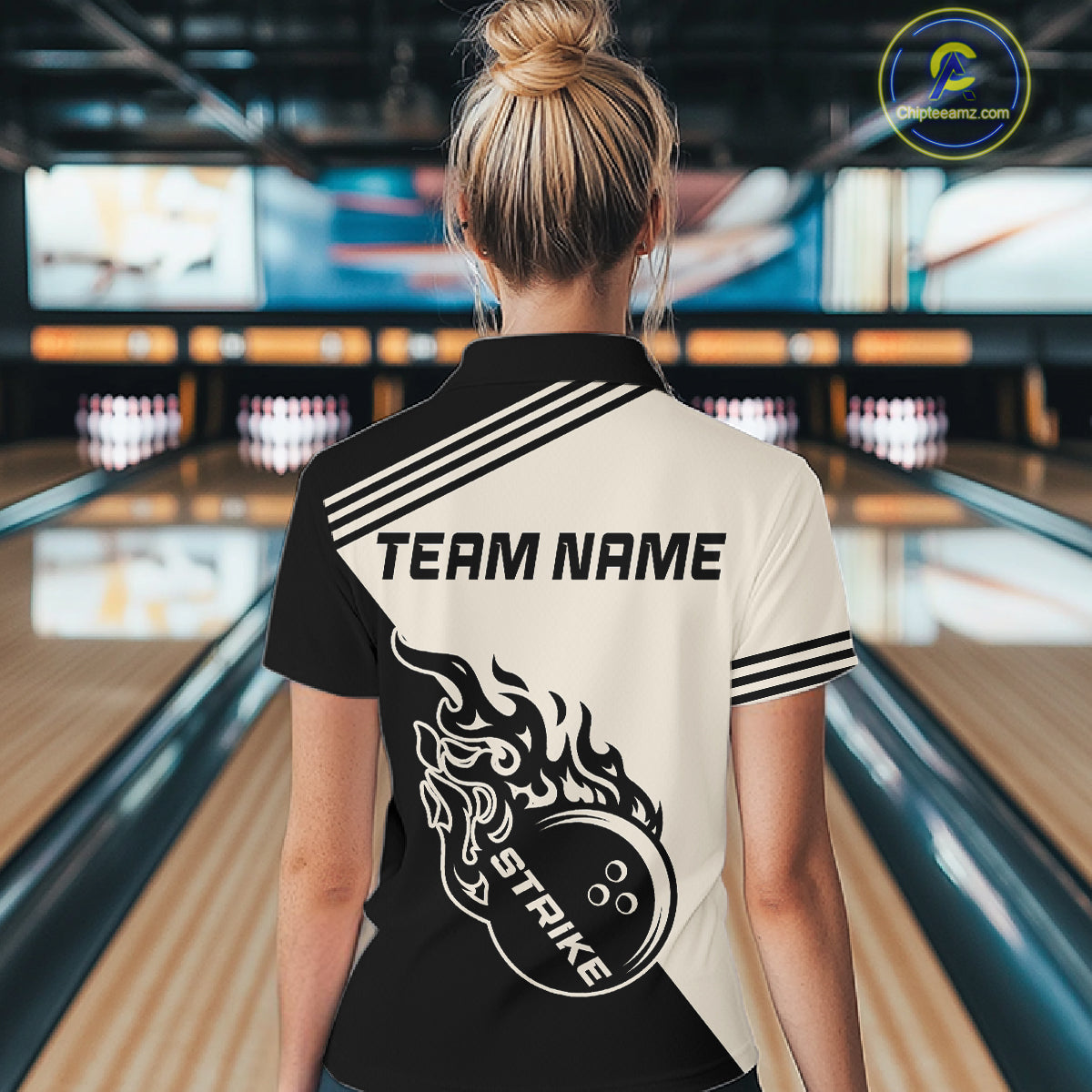 Custom Retro Beige and Black Flame Bowling Shirts For Women, Vintage Team Bowling League jerseys NQS11590