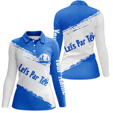 Load image into Gallery viewer, Blue and white Womens golf polo shirts custom name let's par tee golf tops for women NQS5863