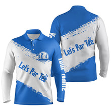 Load image into Gallery viewer, Blue and white Mens golf polo shirts custom name let's par tee best mens golf wear NQS5863