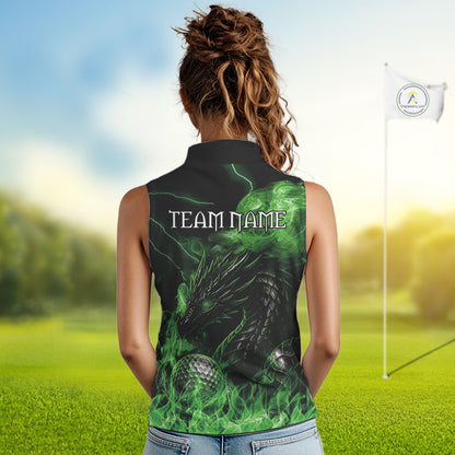 Green Flame Dragon Sleeveless Golf polo shirt Custom Dragon team golf outfit, gift for golf lover NQS10791