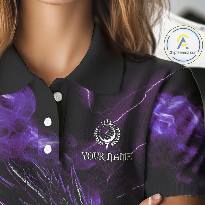 Purple Flame Dragon Women Golf polo shirts Custom Dragon team ladies golf outfit, gift for golf lover NQS10792