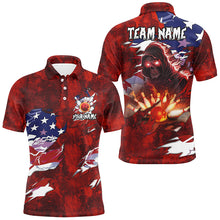Load image into Gallery viewer, Personalized Red Grunge American flag Skull Bowling shirt for Men Custom Team's Name Bowler Jerseys NQS8851