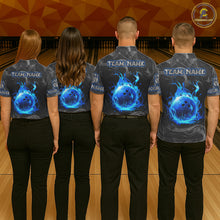Load image into Gallery viewer, Grey Smoke Blue Flame Skull Bowling Polo, Quarter Zip Shirts For Men Custom Team Bowling Jerseys NQS11182