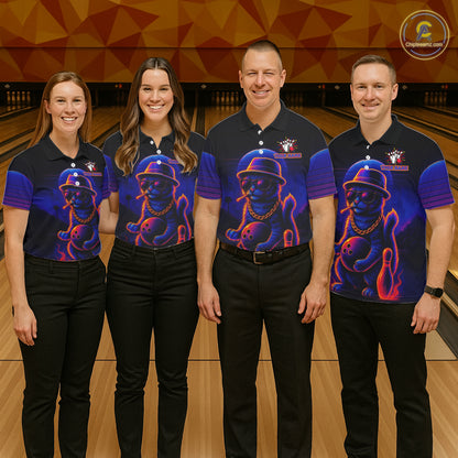 Custom Funny Cat Neon Bowling Jerseys for Men Bowling Uniform Polo & 1/4 Zip Bowling Team Shirts NQS11185