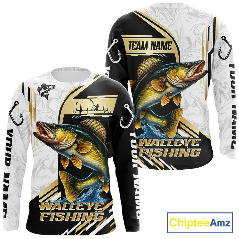 Personalized Walleye fishing shirts Custom sun protection Walleye fishing team jerseys | Gold NQS11372