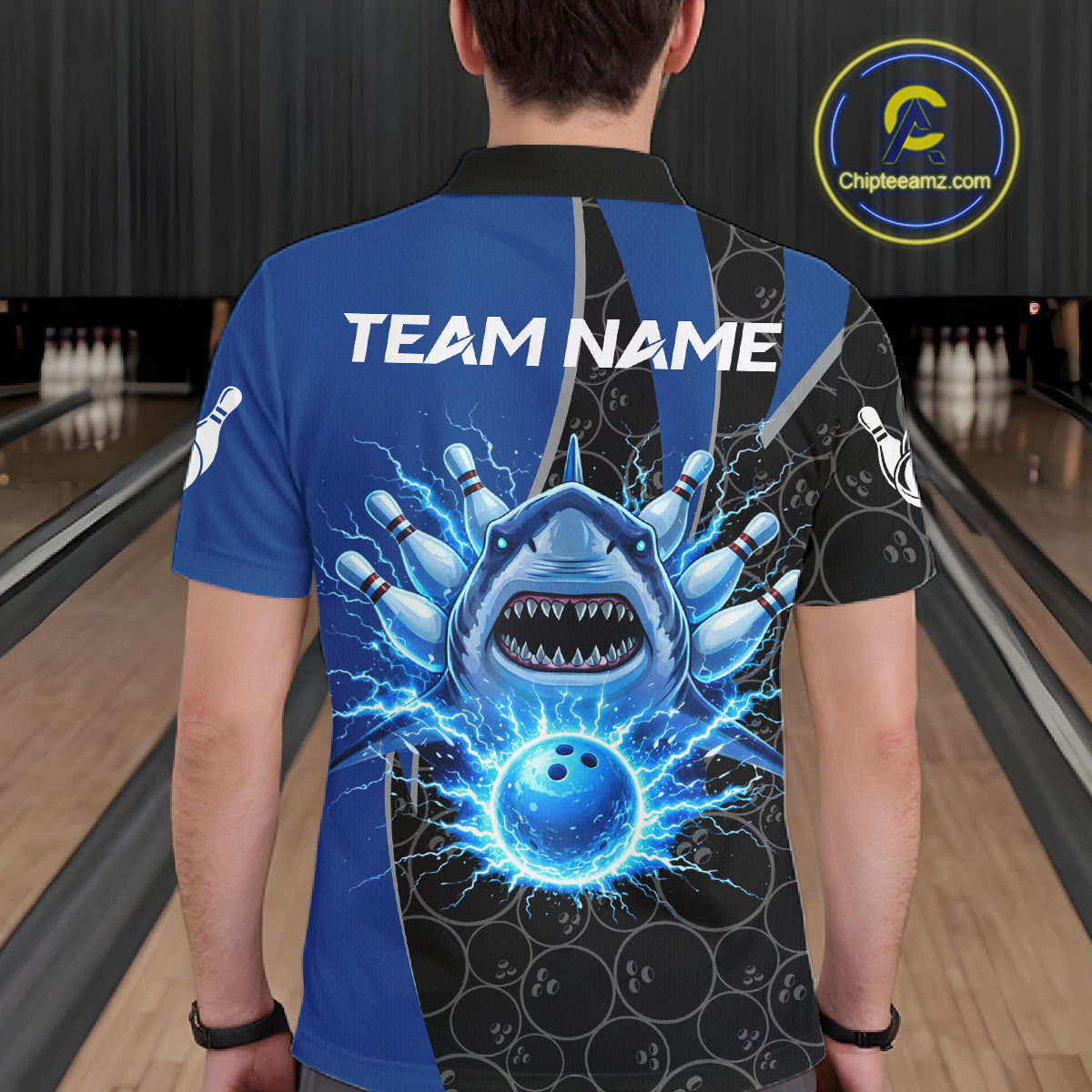 Black and blue lightning thunder shark bowling jerseys men custom bowling outfit men NQS11379