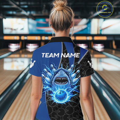 Black and blue lightning thunder shark bowling jerseys women custom bowling outfit ladies NQS11379