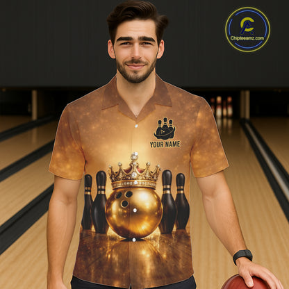 Black and Gold crown Bowling ball pins Bowling Hawaiian Shirts Custom Bowling Team league jerseys NQS11593