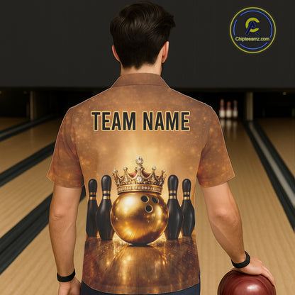 Black and Gold crown Bowling ball pins Bowling Hawaiian Shirts Custom Bowling Team league jerseys NQS11593