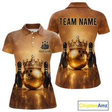 Load image into Gallery viewer, Black and Gold crown Bowling ball pins Bowling Shirts for Women Custom Bowling Team league jerseys NQS11593