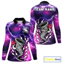Load image into Gallery viewer, Custom Purple Bowling Jersey Lightning Thunder Funny tornado Womens Bowling Shirts, bowling uniforms NQS11594