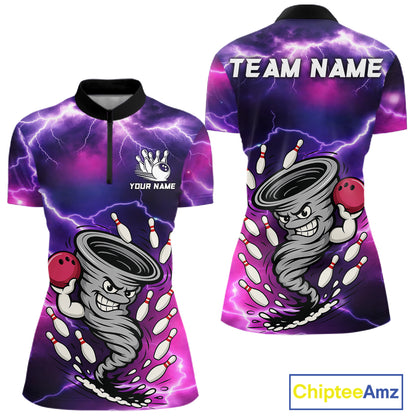 Custom Purple Bowling Jersey Lightning Thunder Funny tornado Womens Bowling Shirts, bowling uniforms NQS11594