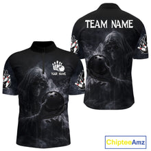 Load image into Gallery viewer, Custom Smoke Skull reaper Bowling Polo, 1/4 Zip Shirts for Men, Team bowling outfit Jerseys NQS11596