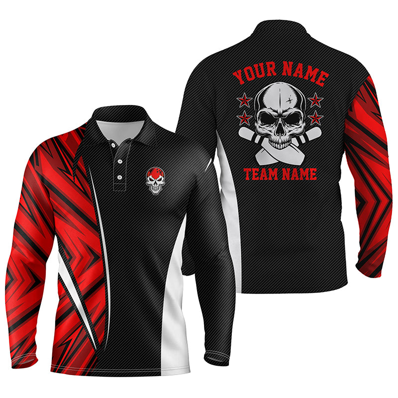 Black red personalized bowling shirt for men – custom name design side view