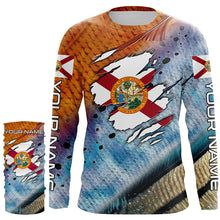 Load image into Gallery viewer, Inshore slam redfish trout snook scales Florida flag Custom patriotic fishing long sleeve shirts NQS8621
