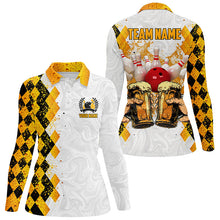 Load image into Gallery viewer, Bowling Beer argyle pattern Custom Bowling Polo, 1/4 zip Shirts For Women Bowling Team League Jersey NQS8423