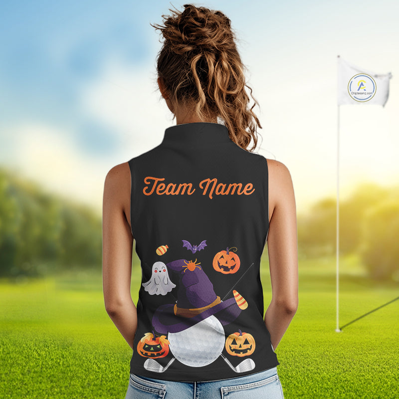 Funny pumpkin golf ball clubs Women Sleeveless polo shirts Custom Halloween team golf jerseys NQS10807