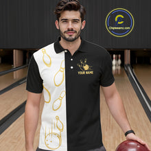 Load image into Gallery viewer, Black and white retro vintage Bowling polo, 1/4 Zip shirts for Men custom Bowling team jerseys | Gold NQS10808