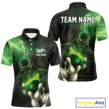 Load image into Gallery viewer, Black and green lightning skull Bowling polo, 1/4 Zip shirts for Men custom Bowling team Jersey NQS10809