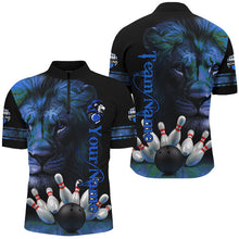 Load image into Gallery viewer, Lion Bowling Polo, Quarter Zip Shirts For Men Custom Bowling League Shirt Team Jerseys Outfits | Blue NQS8860