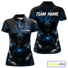 Load image into Gallery viewer, Personalized Blue Thunder Lightning Cobra Snake Women Bowling Shirt Custom Name Bowling Team Jersey NQS9834