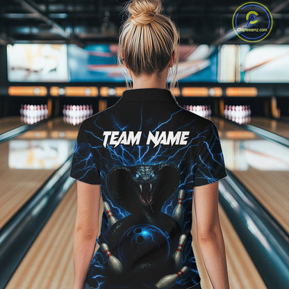 Personalized Blue Thunder Lightning Cobra Snake Women Bowling Shirt Custom Name Bowling Team Jersey NQS9834
