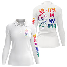 Load image into Gallery viewer, Watercolor white Womens golf polo shirts custom coffee golf wine it's in my DNA ladies golf tops NQS6081