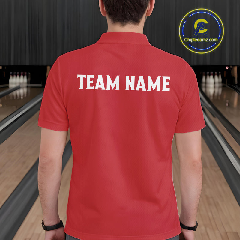 Red and black retro vintage Bowling polo, quarter zip shirts for men custom Bowling team jerseys NQS10385