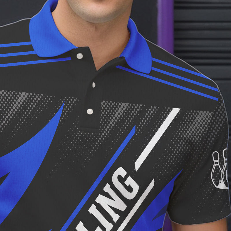 Black and Blue Bowling Polo, Quarter Zip Shirt for Men Custom Team bowling jerseys, Gift for bowlers NQS9322