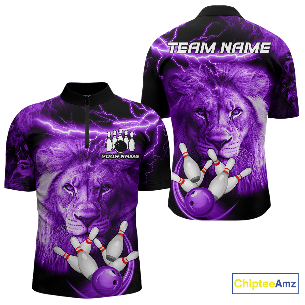 Personalized Purple Lightning Thunder Storm Lion Bowling Shirts For Men Custom Bowling Team Jerseys NQS9839