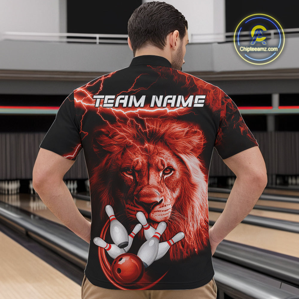 Personalized Red Lightning Thunder Storm Lion Bowling Shirts For Men Custom Bowling Team Jerseys NQS9840