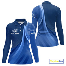 Load image into Gallery viewer, Womens golf polo shirts custom name Blue golf shirt, tournament golf tops for ladies NQS10223